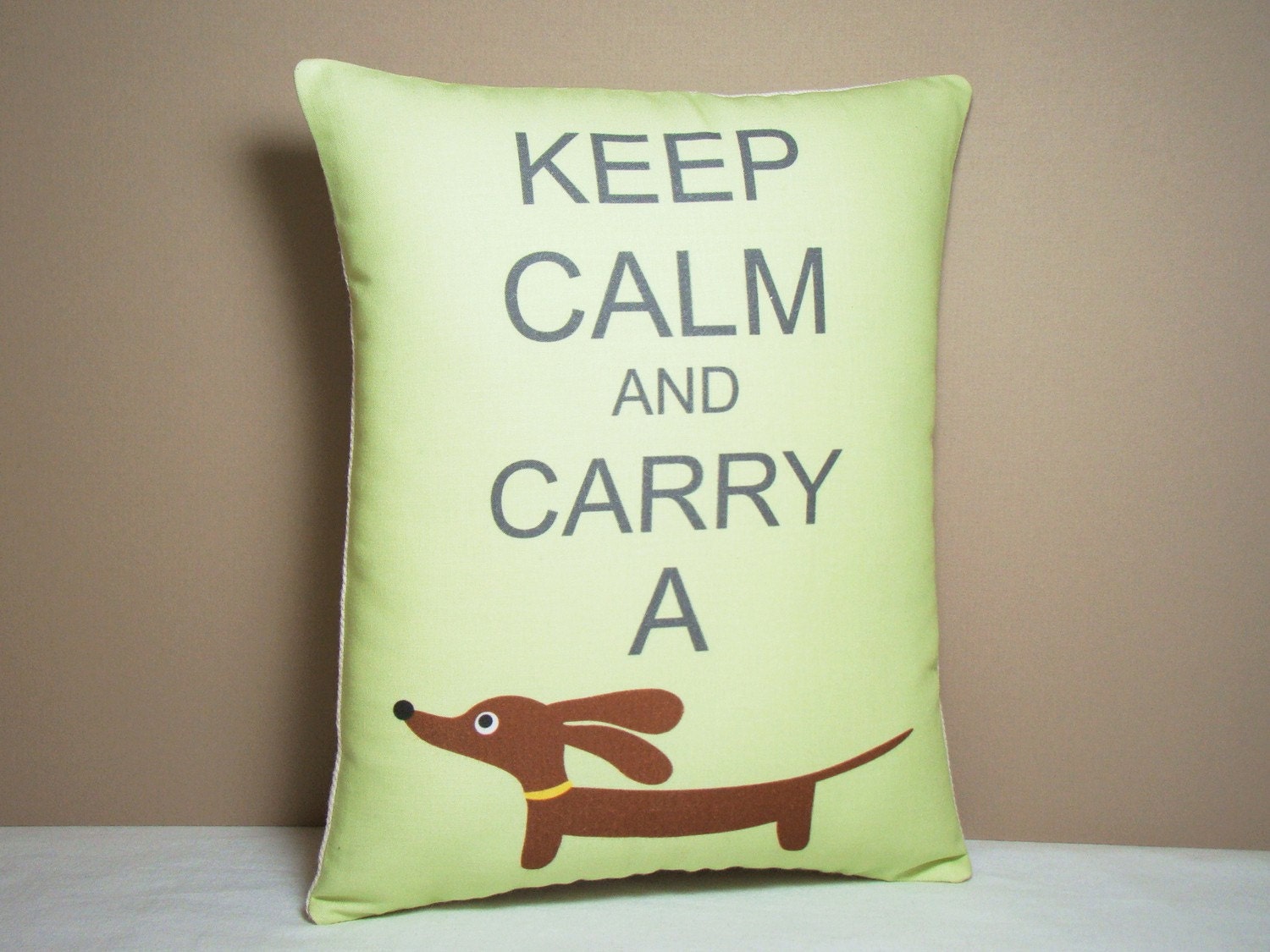 Dachshund Pillow - Keep Calm and Carry a Doxie in Fresh Celery
