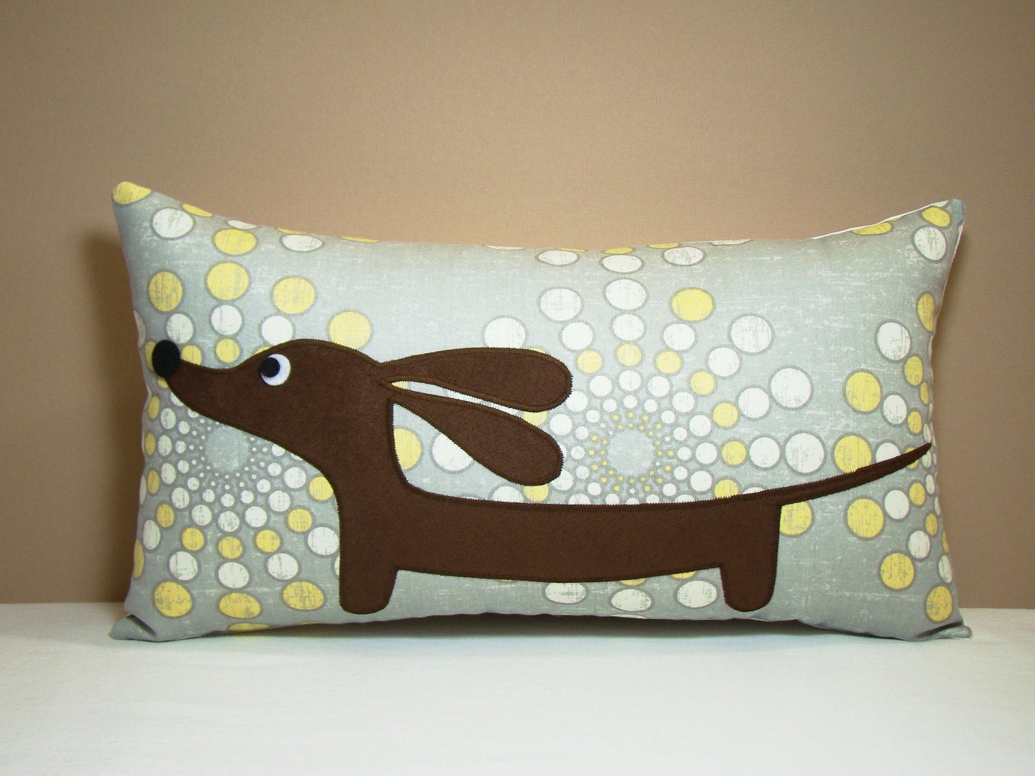 Wiener Dog Dachshund Pillow - Doxie in the Dewdrop Garden