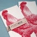 Rooster in Red - Hand Printed Flour Sack Tea Towel (Unbleached Cotton)
