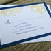 Modern Chrysanthemum Blue & Yellow 5X7 Floral Wedding Invitations with Belly Band