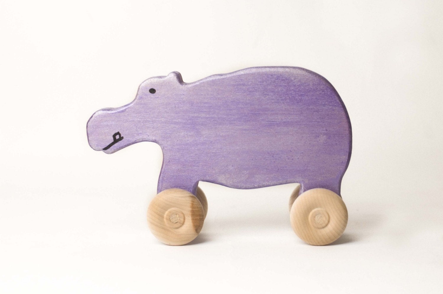 Wooden toy animal car -  Purple hippo