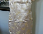 Cream Satin Brocade Yellow Bamboo Knee Length Cheongsam Dress Size S to M