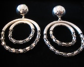 Groovy Silver Hoop Mesh Tubing Disco Clip Back Earrings
