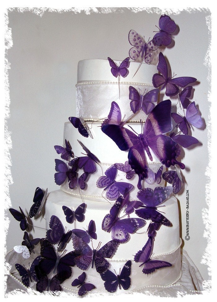 PURPLE BUTTERFLIES 46 Multi Sized 3D Wedding Birthday Cake Topper Weddings Decoration Amethyst