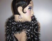 BLACK BONDAGE Goddess Scarf Handmade Hand Knit Fun Fetti Fur And Soft Wooly Fur Knit Together