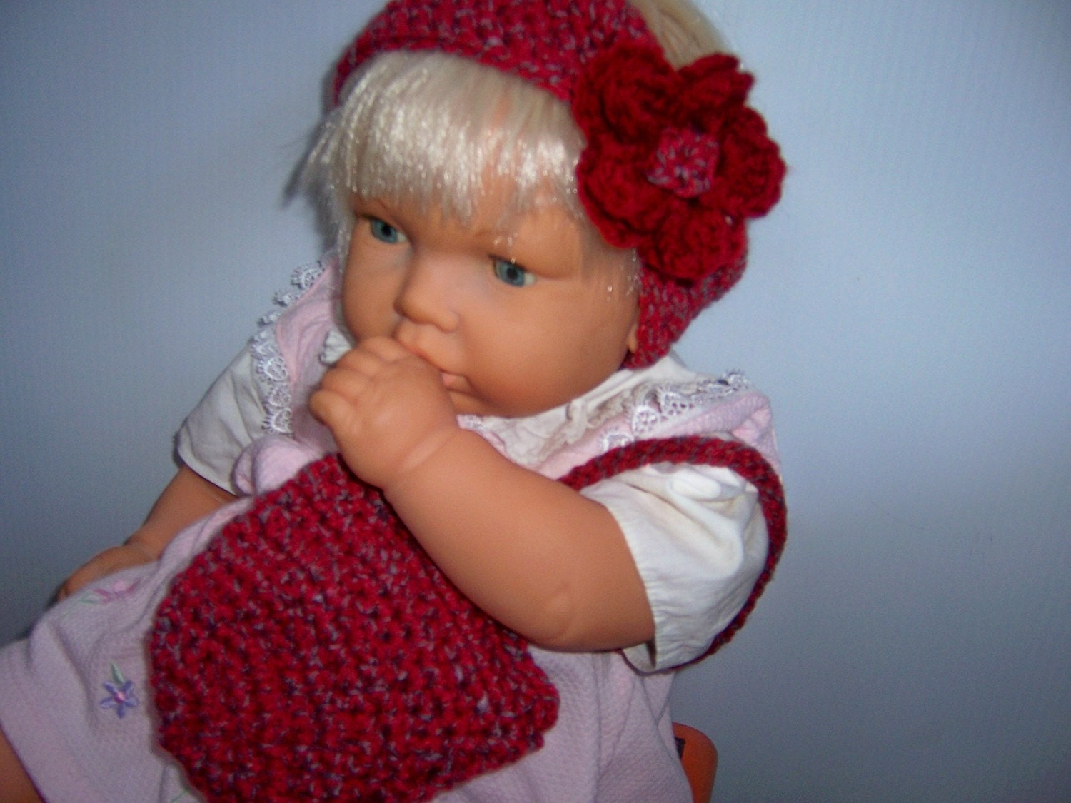 FIRECRACKER FIESTA Hat and Bag Set Handmade Crochet Girls Headband w/Flower and Matching Purse