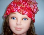 SWEET STRAWBERRY Hat Handmade Crochet Girls Cloche w/Large Flower and Vintage Button