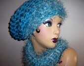 TURQUOISE TREASURES Slouchy Beret and Cowl Handmade Crochet Witchy Warm Diva Set