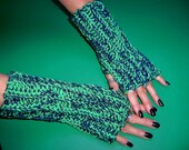 SPARKLING SPRUCE Fingerless Gloves Handmade Crochet Silver Sparkle Handwarmers