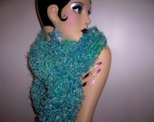 OCEAN OASIS Goddess Scarf Handmade Hand Knit Soft Fur and Bulky Boucle Yarn Knit Together 70 Inches Long