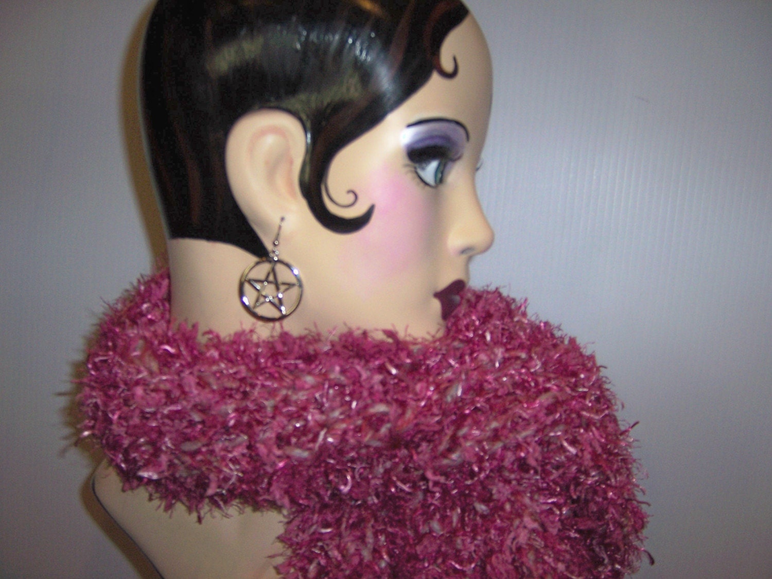 FUCHSIA FUR Goddess Scarf Handmade Hand Knit Rag Fun Fur And Soft Fur Knit Together