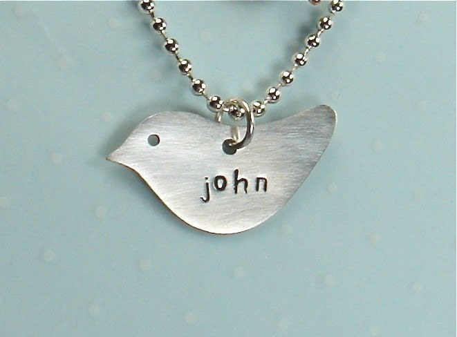 Personalized Baby Gift Silver Name Bird Pendant