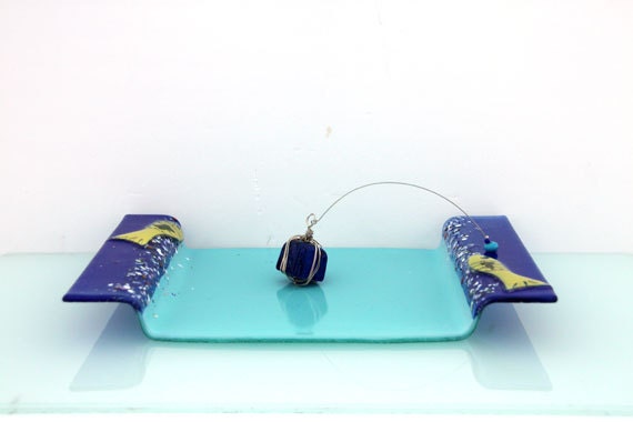 Fused Glass Aqua blue napkin holder