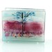 Fused Glass napkin holder ,  landscape shades of transparent blue and pink.