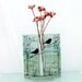 blue Fused glass vase, bird landscape