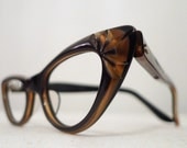 Honey and Molasses Black and Brunette Carved Horn Rimmed Cat Eye Frames, Mad Men Eyeglasses or Sunglasses, NOS