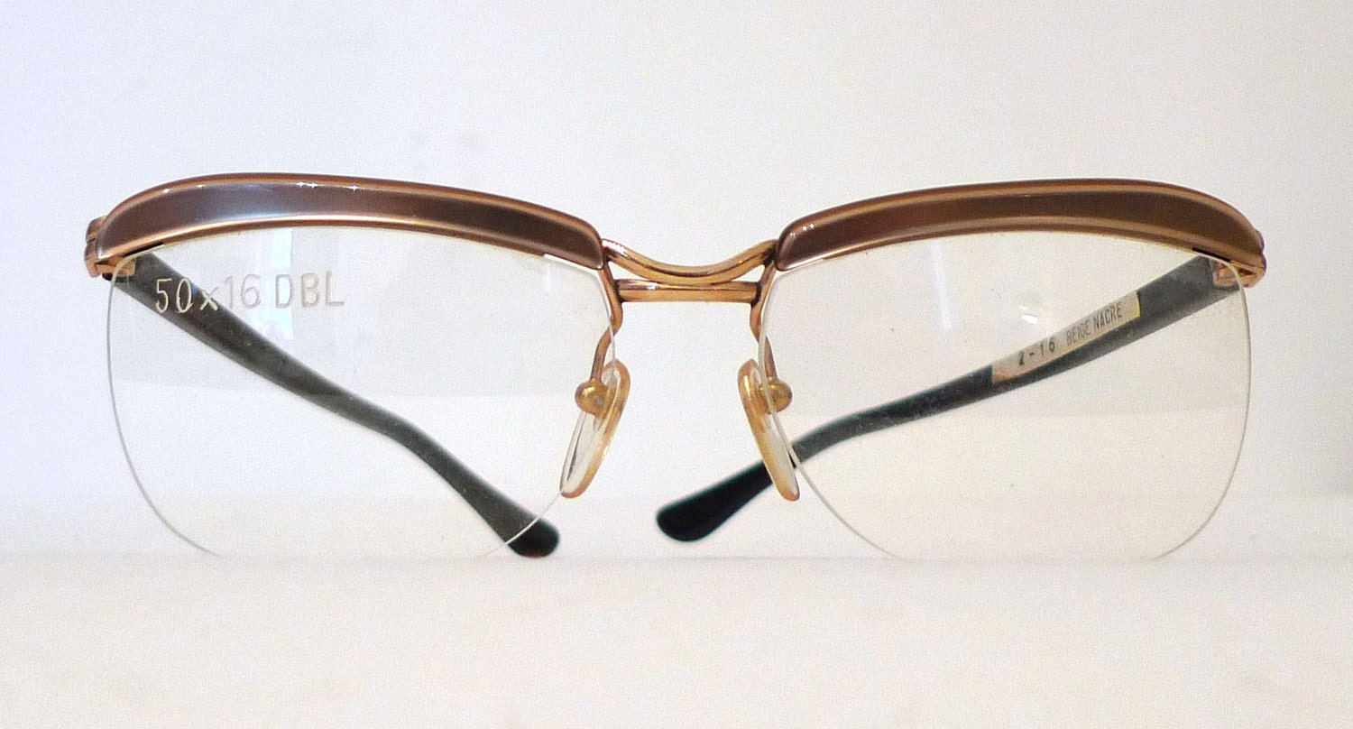 Bigger Browline Cat Eye Frames, Vintage NOS Eyeglasses, Golden Blush / Champagne Color
