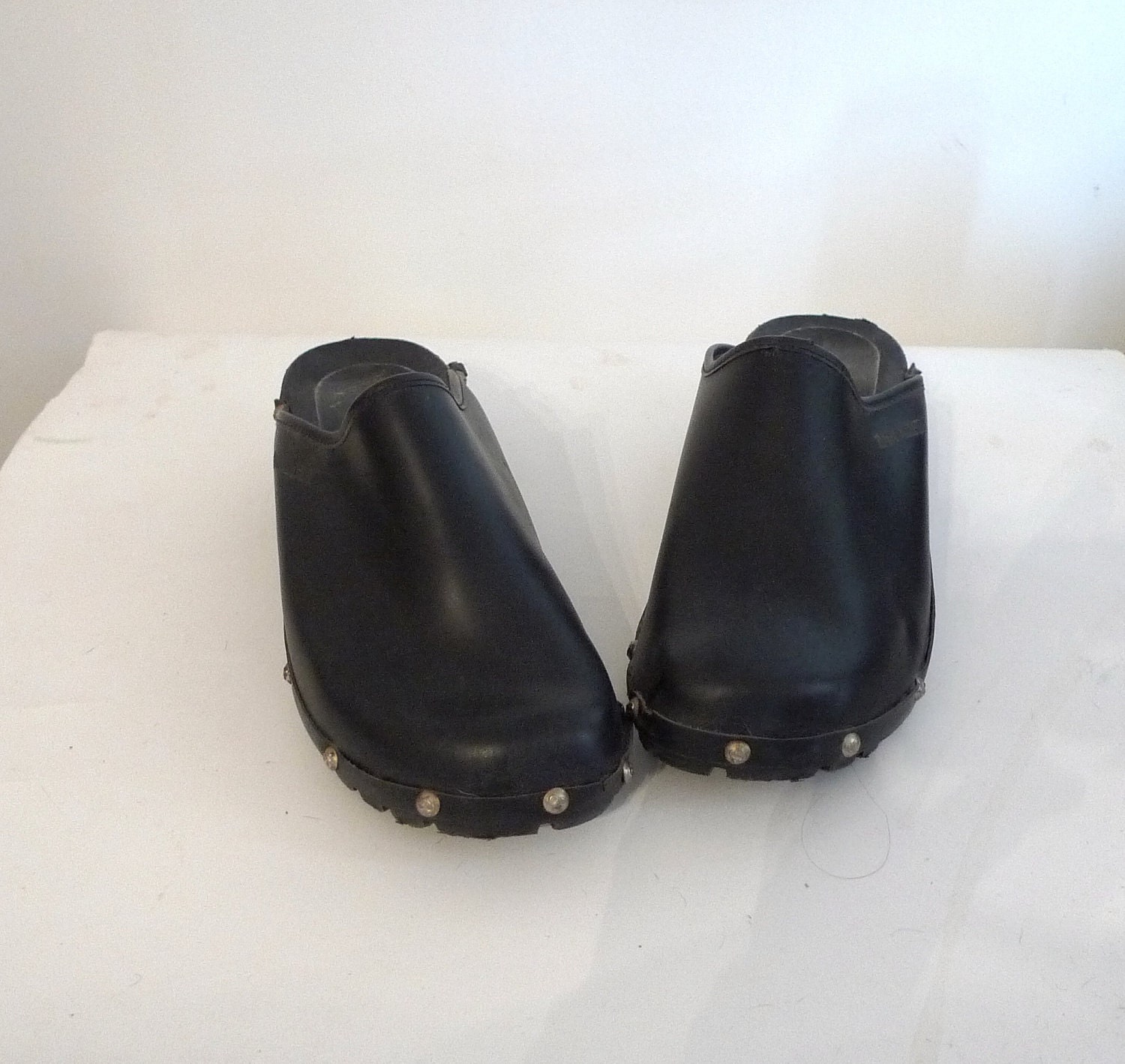 Studded Black Clogs / Leather /Slight Platform Sole Shoes / US W Sz. 8 / Other Sizes May Apply / Slides/ Sandals