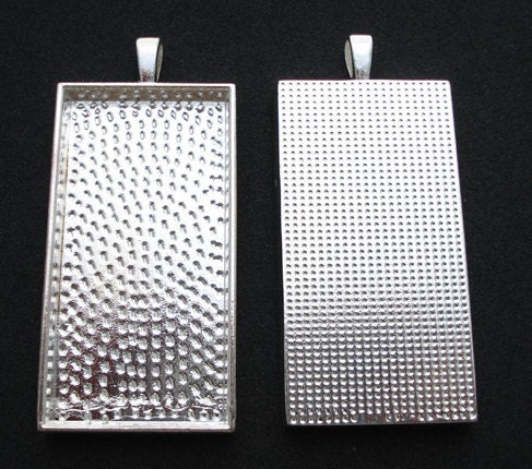 Quality Deep Well Rectangle Pendant Tray Setting 24x48mm for Resin, Glass Tiles, Glaze Necklaces - Qty. 2 Pieces