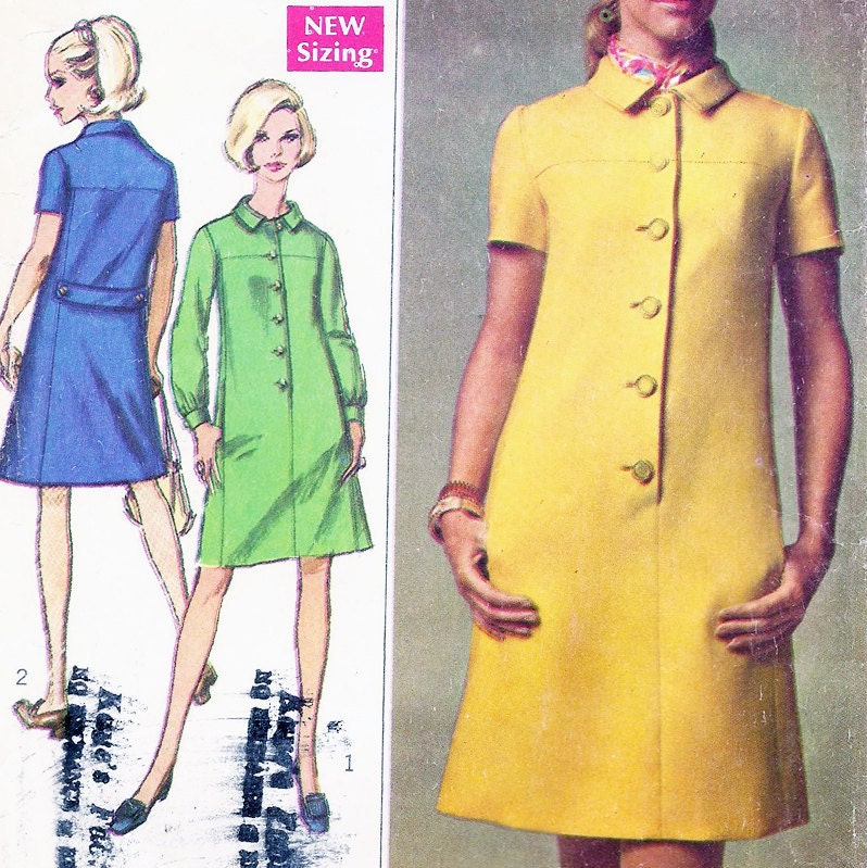 Vintage 1960s Mod BACK BELTED DRESS Pattern - 34 Bust - Size 12 - Simplicity 7473