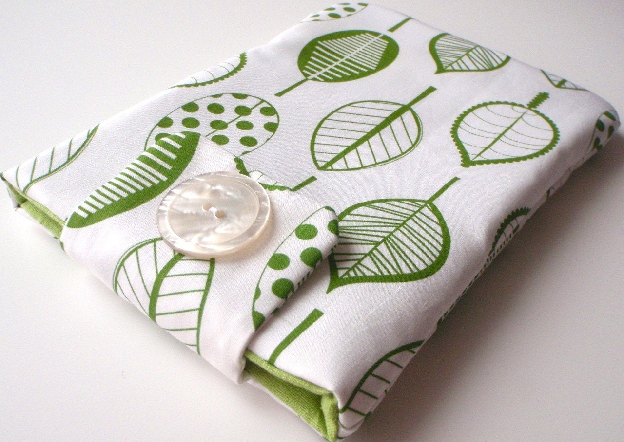 WATER RESISTANT PADDED Handmade Kindle Nook Case-Green Leaf