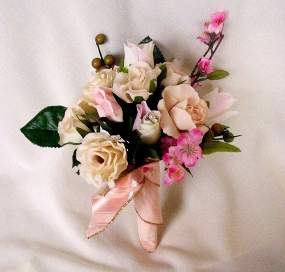 Bridal party accessory Cherry Blossom Wedding Flowers Pink rose Bouquet Silk Bridal brides maid bokay