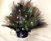Peacock Wedding Cake Topper Crystals  -OVER the TOP Original by AmoreBride- Black Purple Reception Accessories feather decoration cake decor
