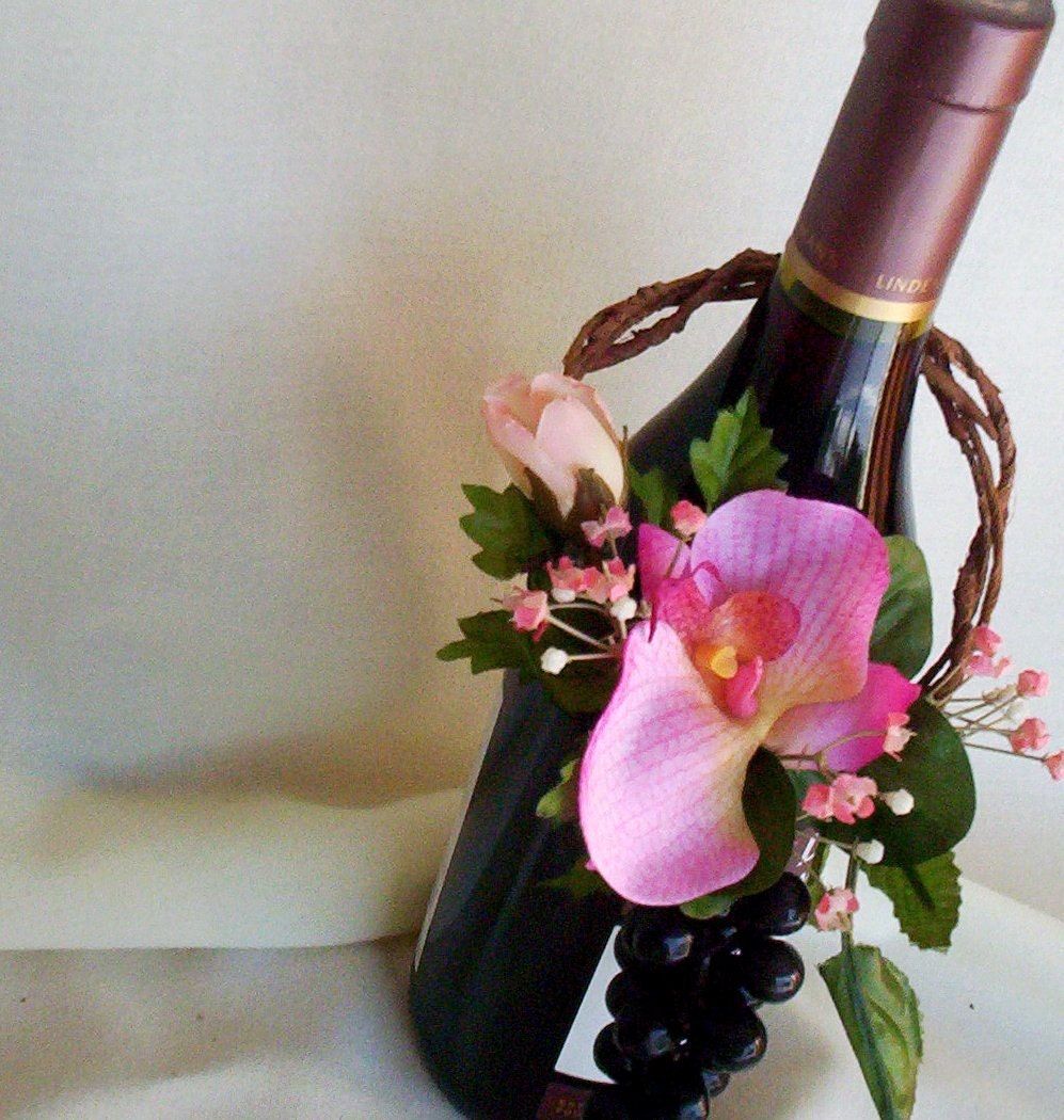 Hot Pink Wine Bottle Topper Centerpiece  Reception decoration Events  Bridal shower Favors vineyard wedding accessories wine arrangements