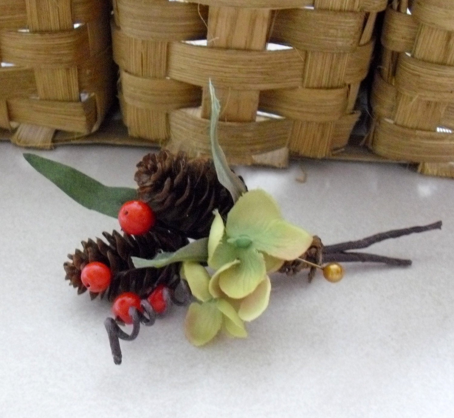 Bridal Autumn Weddings Rustic Boutonnieres Fall buttonholes grooms flower pine cone woodland rustic chic Winter wedding accessories set of 3