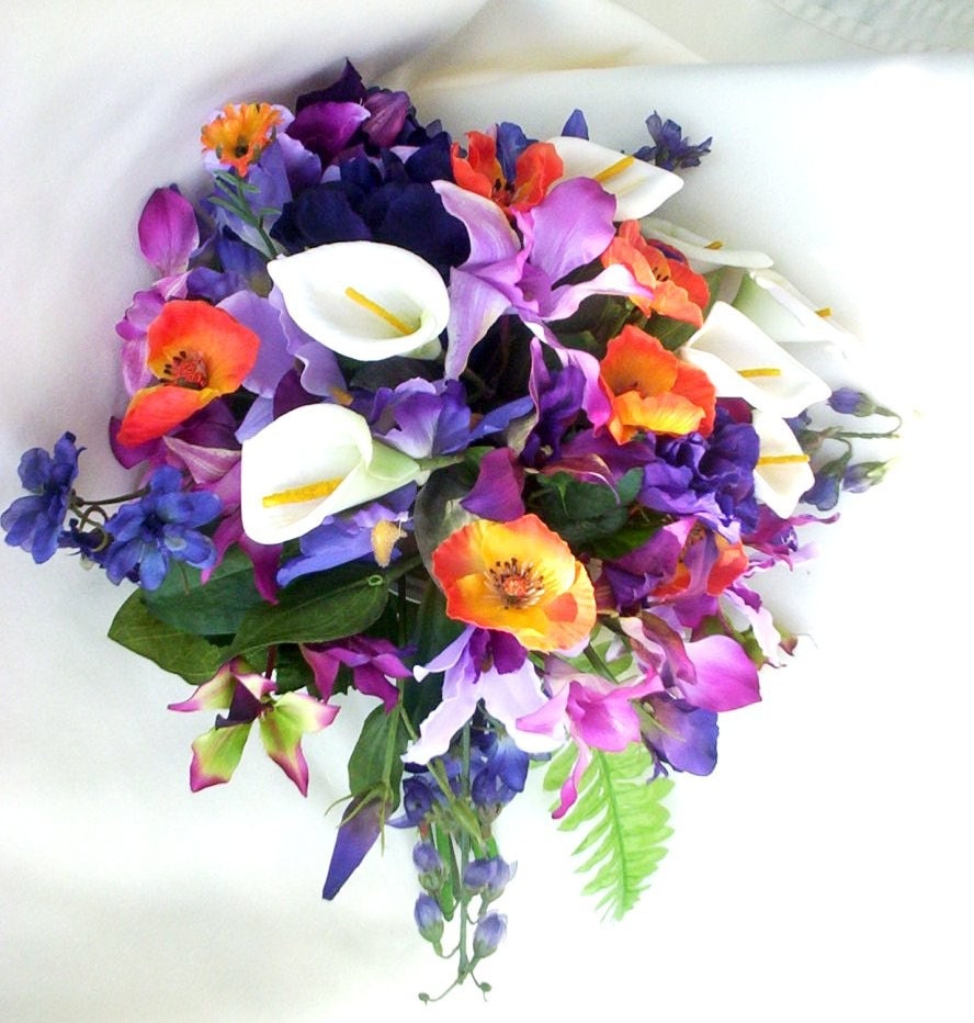 Tropical Weddings Bouquet silk Orchids purple multiColors