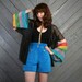 1980s SUEDE SHORTS / Electric Blue High Waist Zipper Pocket Shorts, xs-s