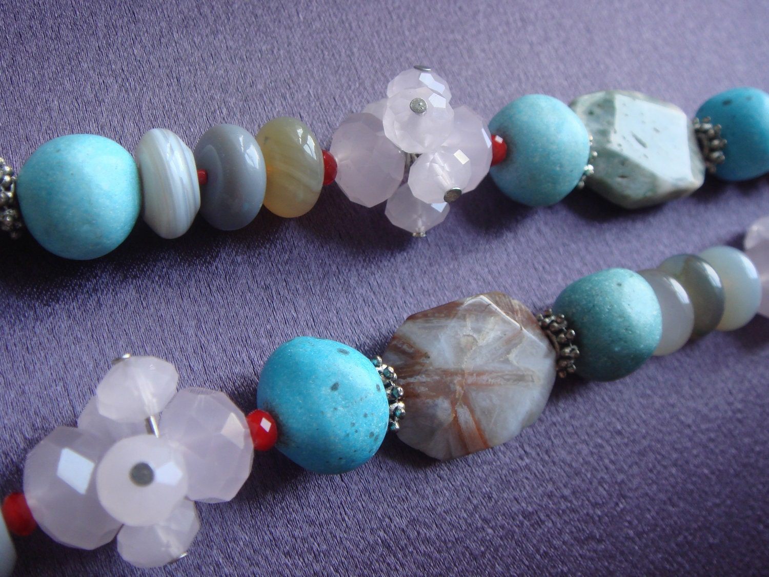Unique Natural Stone Pastel Bead Necklace with Swarovski Accents