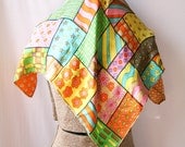 Vintage Silk Scarf 60s Patchwork Square Bright Mod