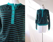 Vintage YSL 70s Yves Saint Laurent, Sportswear Sweater, Black Green Stripes / Designer