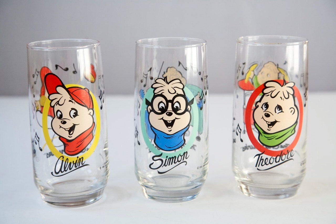 Vintage Alvin & the Chipmunks Drink Glass Set 1985 Collectible Drinkware