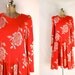 Vintage 1980's Sweater Dress Red and Silver Rose Long Sleeve Drop Waist