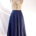 Pleated Linen Skirt Navy Blue with Pockets Vintage Back to School Fashion