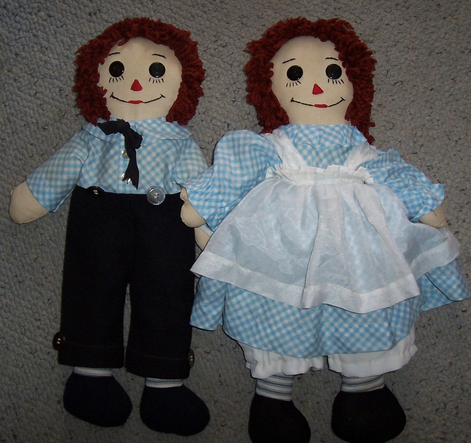 Vintage Handmade Raggedy Ann and Raggedy Andy dolls Nice