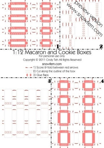Printable PDF File - Dollhouse Miniature Macaron and Cookie Boxes - Salmon Pink