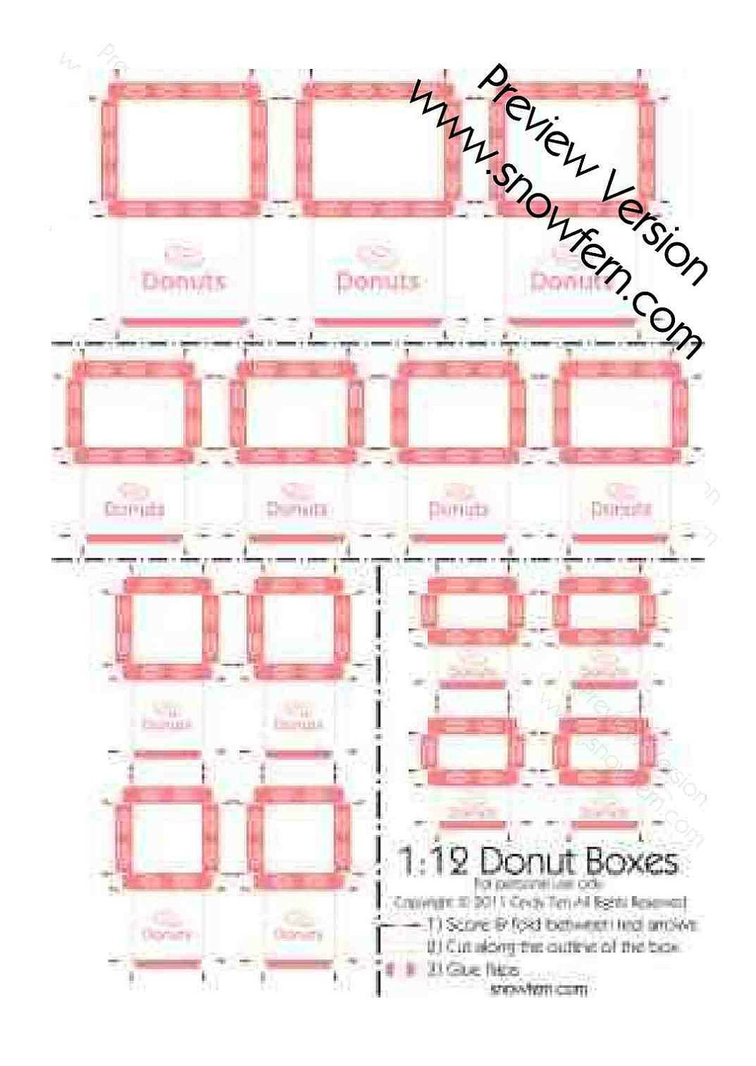 Printable PDF File - Dollhouse Miniature Donut Boxes - Salmon Pink