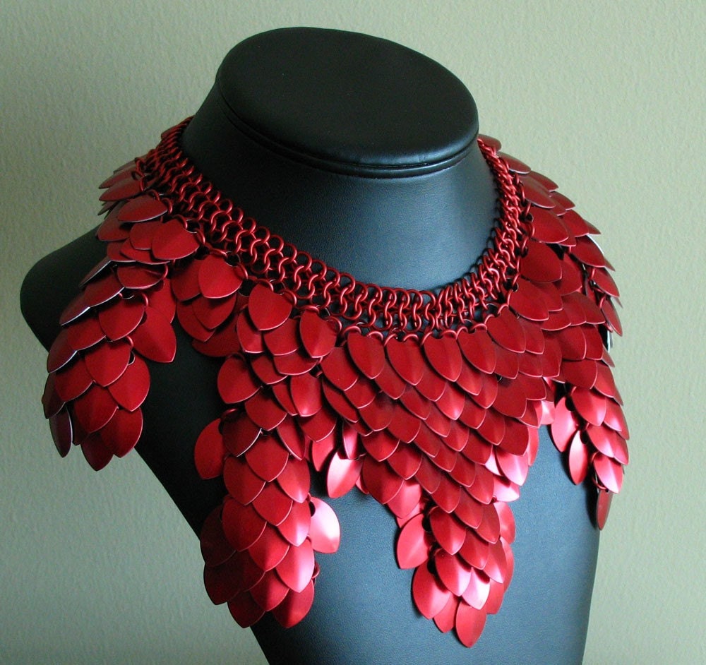 Chainmaille Red Scale Collar - Statement Art Necklace