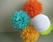 4 Tissue Flowers Pom Pom - DIY Decor Kit - Portland Original - Dessert Cocktail Hour Decor - Baby Room Mobile Il_170x135