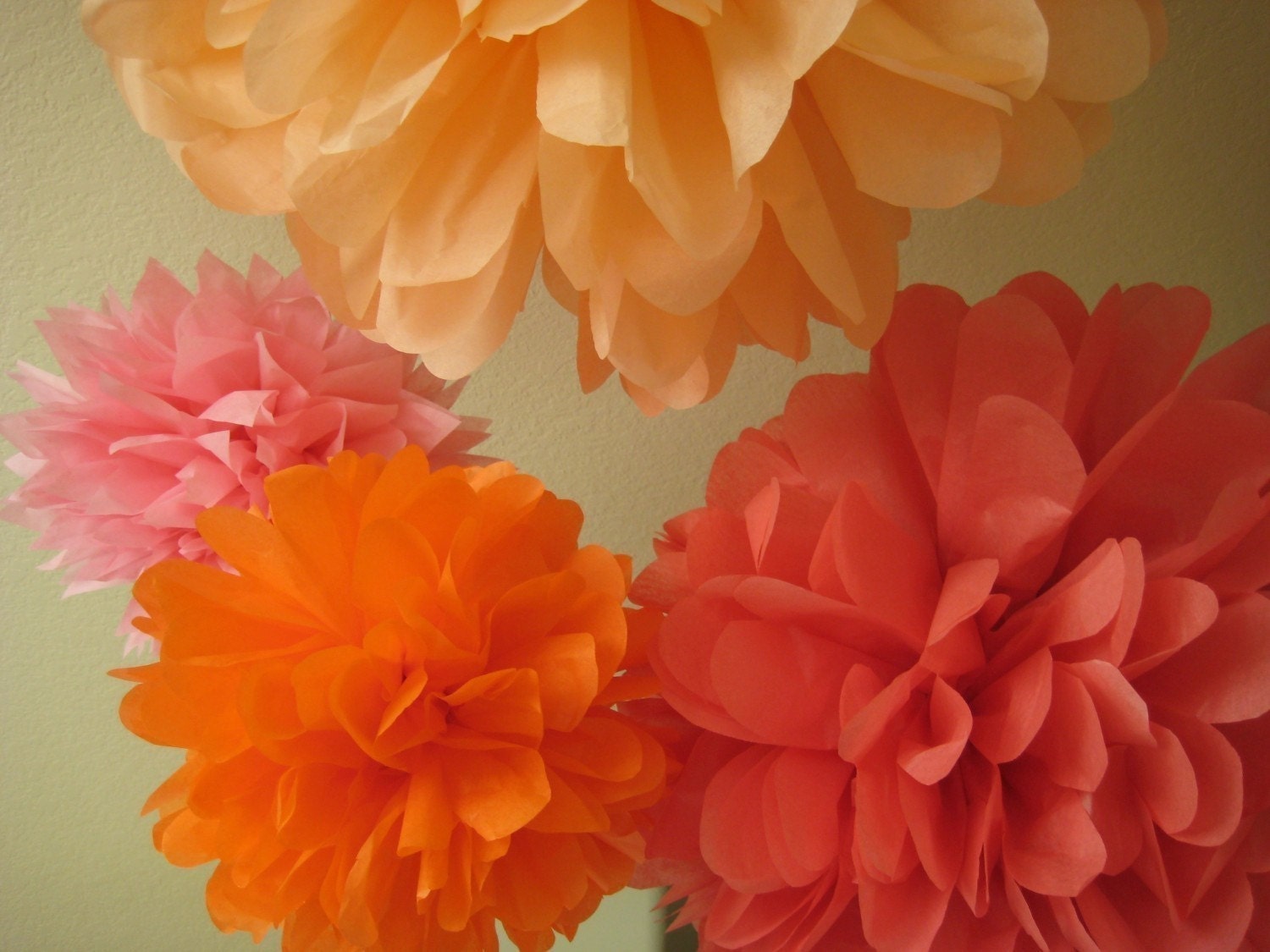 Summer Love - 5 Tissue Papered Pom Pom - DIY Decoration Party Birthday Kit - Portland Original Il_570xn