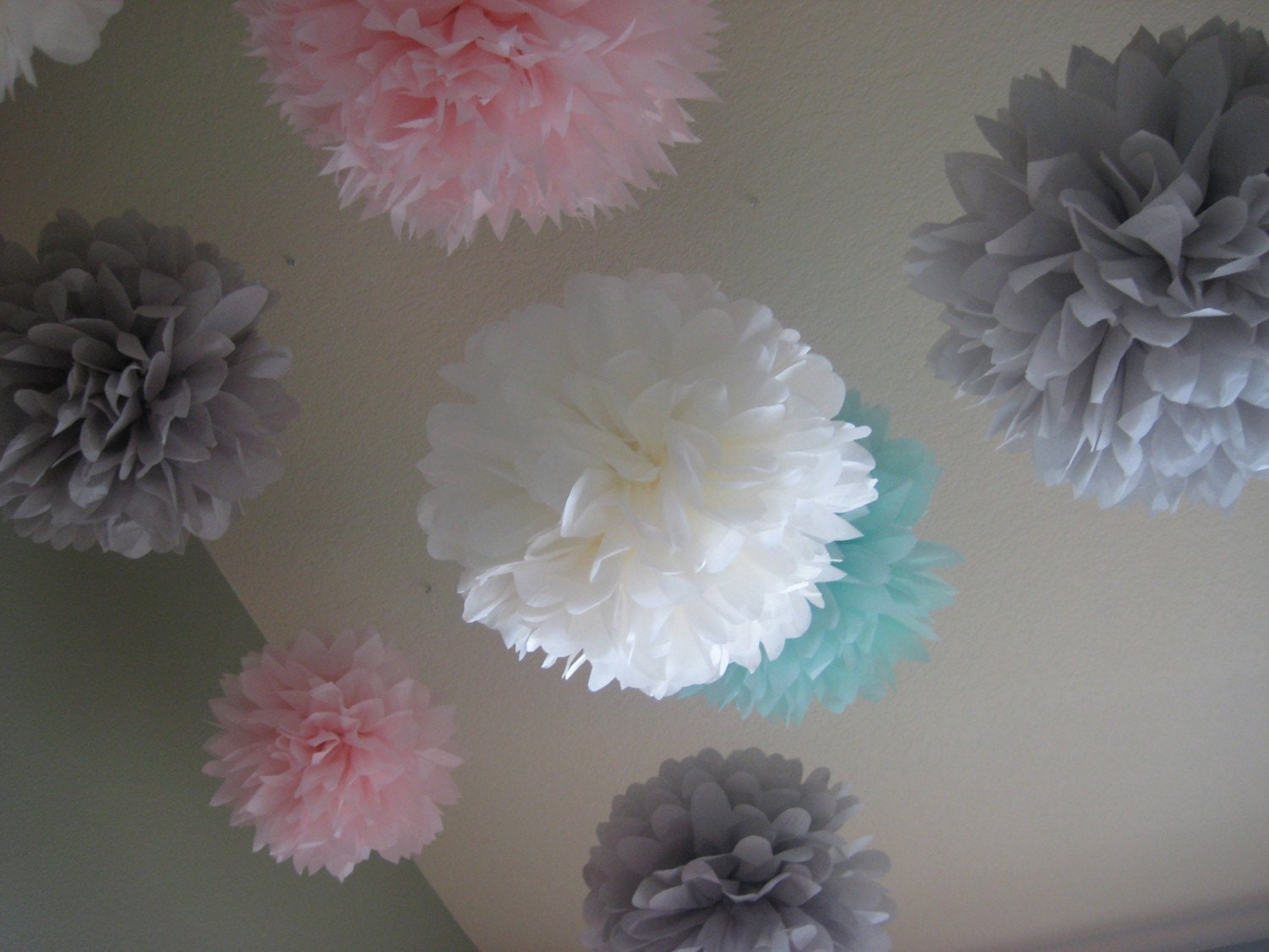 Ice Cream Shoppe - 10 Tissue Paper Pom Poms - First Birthday Decoration Party - Candy Bar Backdrop - Newborn Photograph