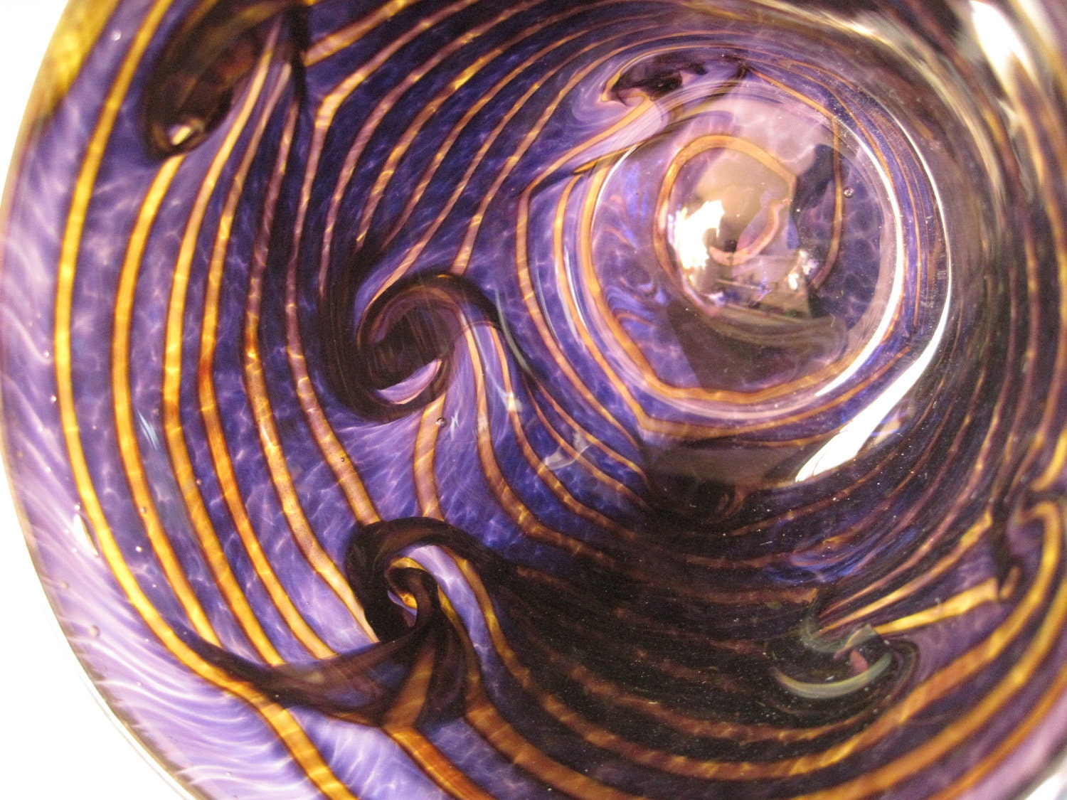 Handblown glass bowl purple with muliti color swirls