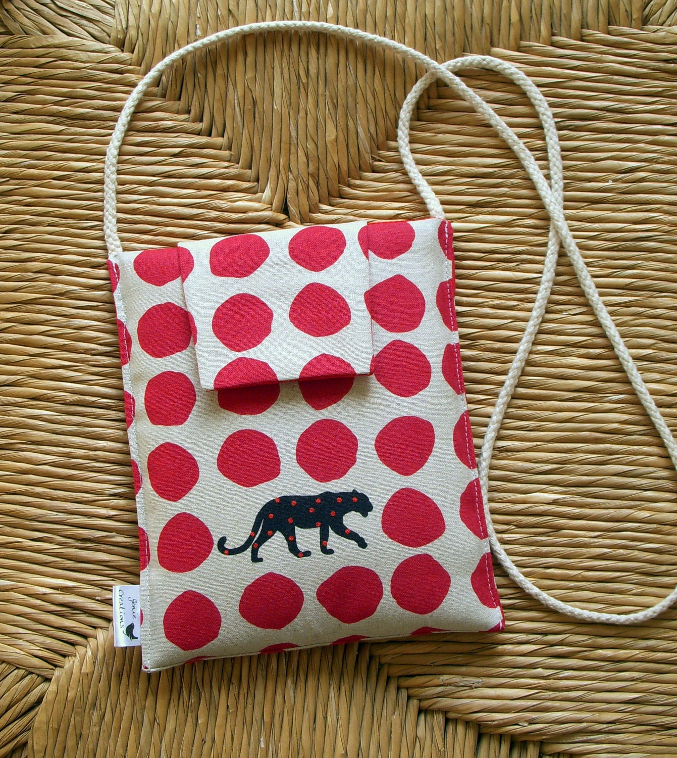 SALE Small Neck or Shoulder Purse in a Japanese Fabric Design of Leopards