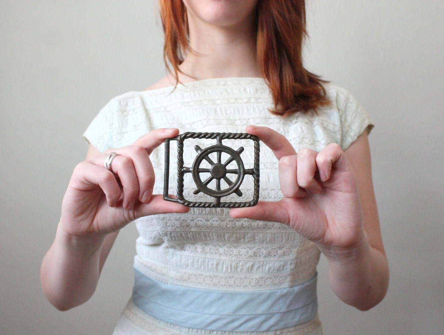 nautical wheel belt buckle