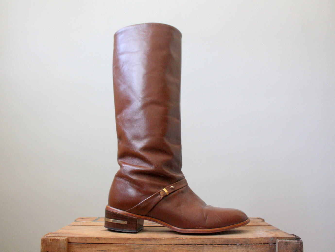 leather boots - brown vintage boots - vintage 1970's bourbon equestrian boots size 7