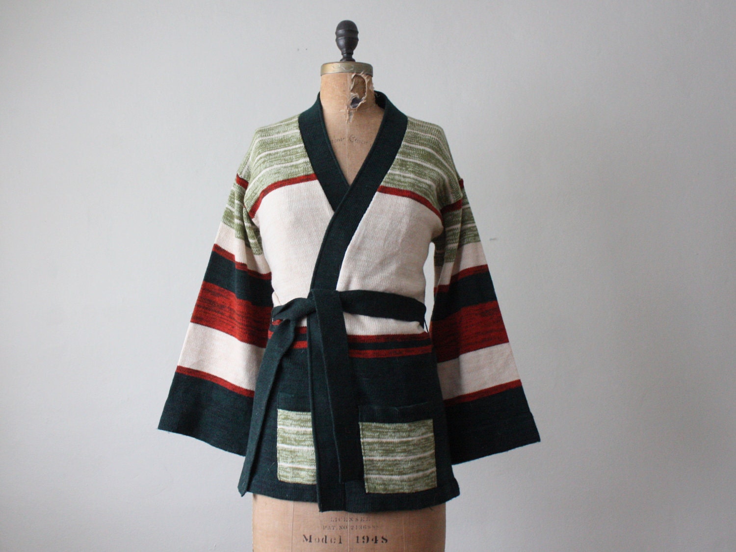 wrap sweater - 1970's forest green wrap cardigan