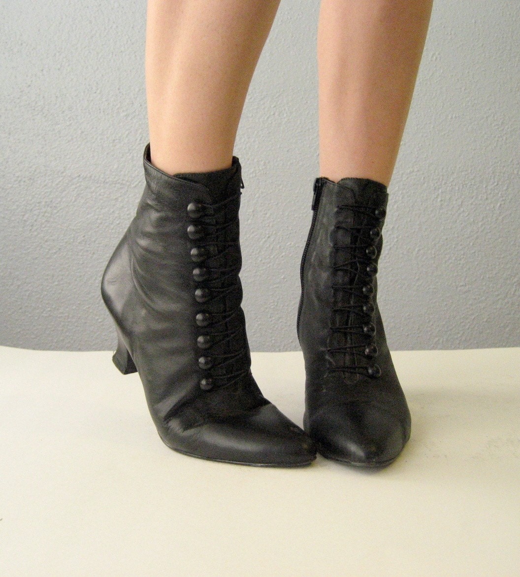 Black Leather Granny Boots 108